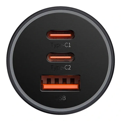 Car charger Baseus Golden Contactor Pro, 2x USB-C, 1x USB, 65W (grey) - Product Image 6