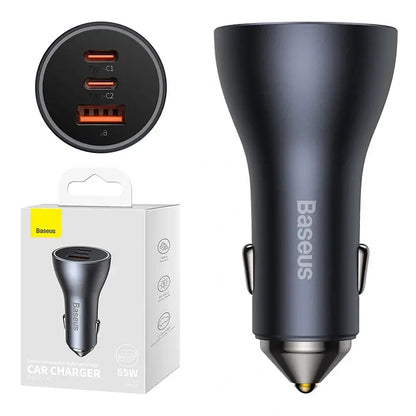 Car charger Baseus Golden Contactor Pro, 2x USB-C, 1x USB, 65W (grey) - Product Image 1