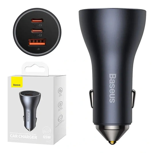 Car charger Baseus Golden Contactor Pro, 2x USB-C, 1x USB, 65W (grey) - Product Image 1