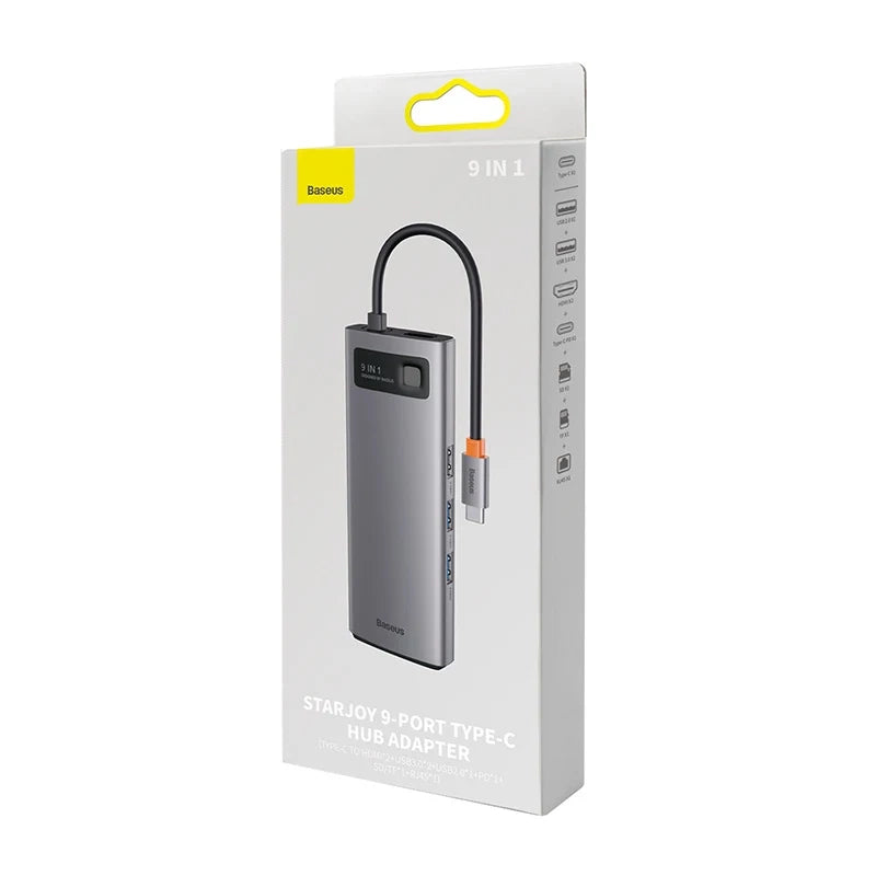Hub 9in1 Baseus Metal Gleam Series, USB-C to 2x USB 3.0 + 2x HDMI + USB 2.0 + USB-C PD + Ethernet RJ45 + microSD/SD - Product Image 5