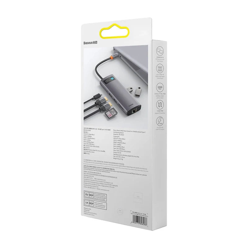 Hub 9in1 Baseus Metal Gleam Series, USB-C to 2x USB 3.0 + 2x HDMI + USB 2.0 + USB-C PD + Ethernet RJ45 + microSD/SD - Product Image 6