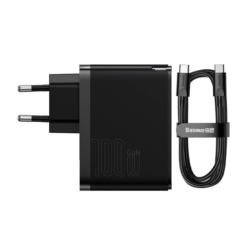 Wall charger Baseus GaN USB-C + USB, 100W + 1m cable (black) - Product Image 3