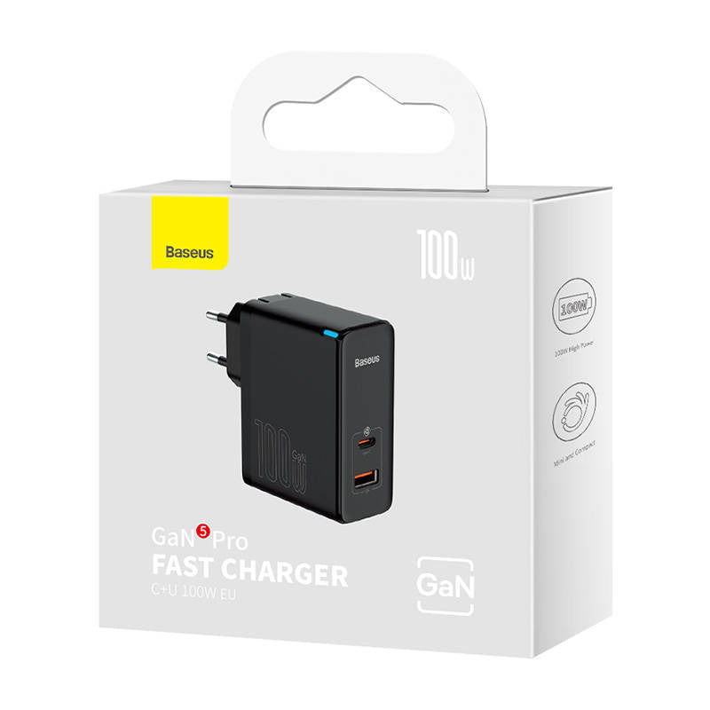 Wall charger Baseus GaN USB-C + USB, 100W + 1m cable (black) - Product Image 8