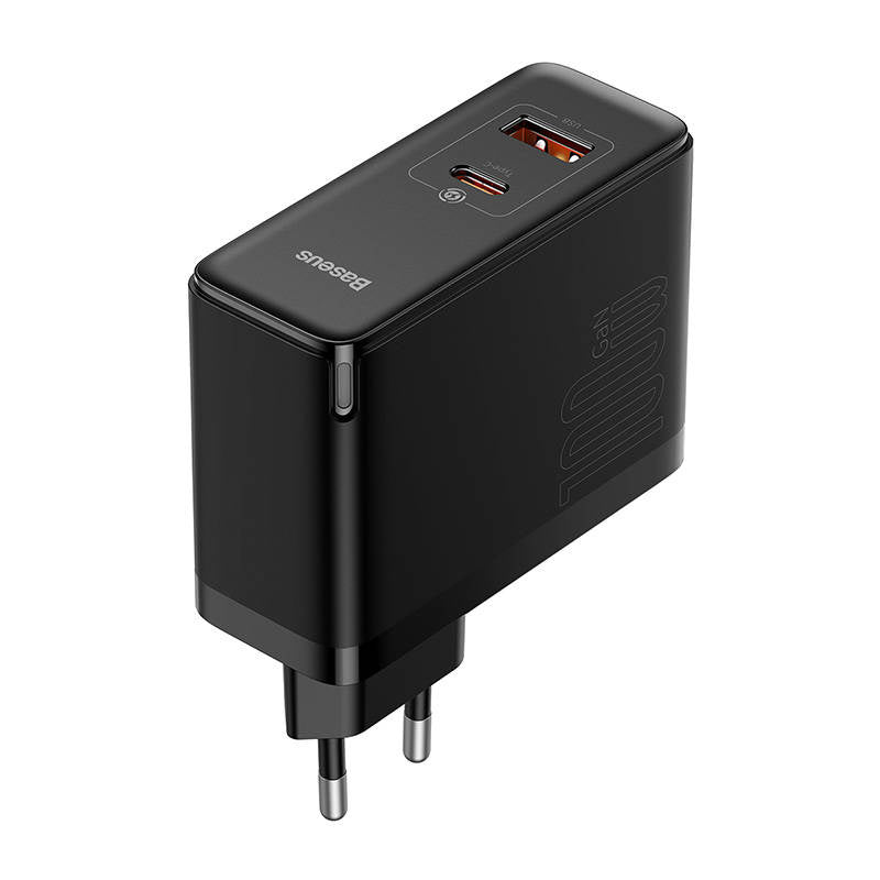 Wall charger Baseus GaN USB-C + USB, 100W + 1m cable (black) - Product Image 6