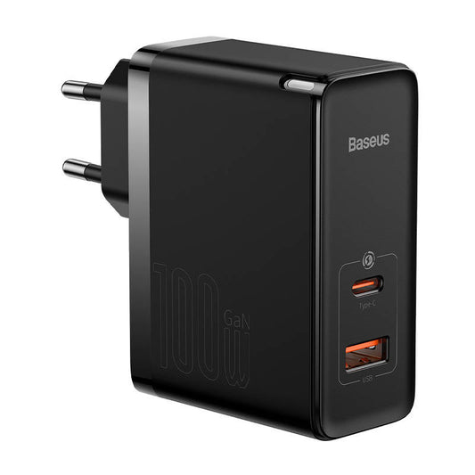 Wall charger Baseus GaN USB-C + USB, 100W + 1m cable (black) - Product Image 2