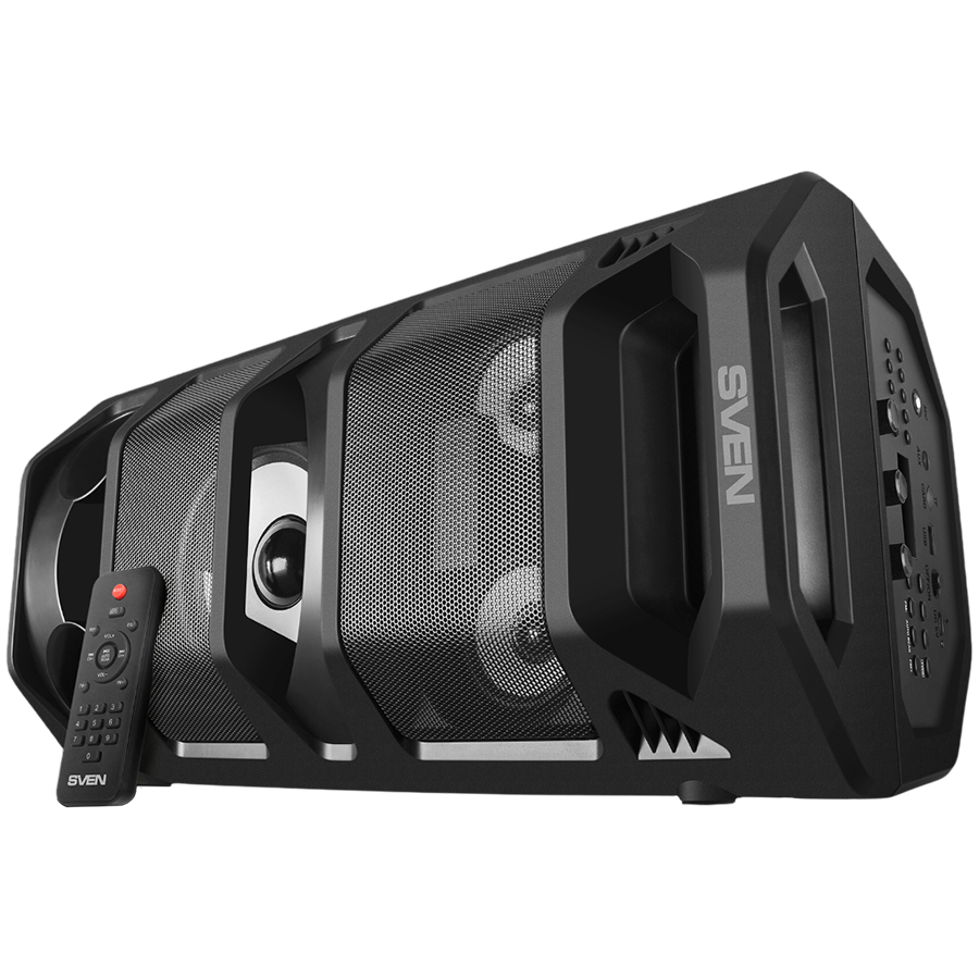 2.0 portable speaker SVEN PS-670, black, power output 2x32.5W (RMS), TWS, Bluetooth, FM, USB, microSD, LED-display, RC, lithi