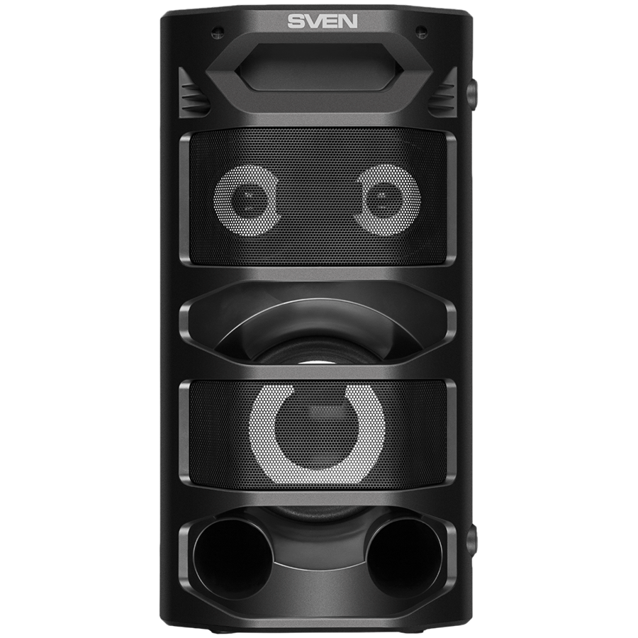2.0 portable speaker SVEN PS-670, black, power output 2x32.5W (RMS), TWS, Bluetooth, FM, USB, microSD, LED-display, RC, lithi