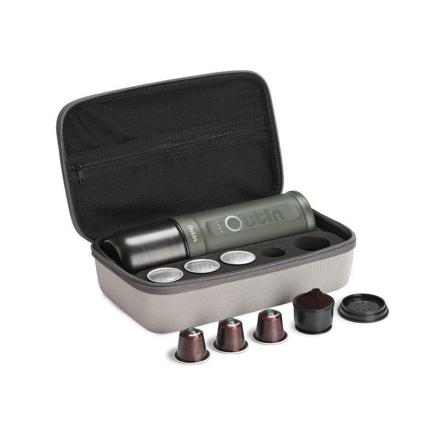 Outin Nano Travel Kit, Espresso Machine Bundle with Nano Protective Case, model OTEM-01, color Forest Green