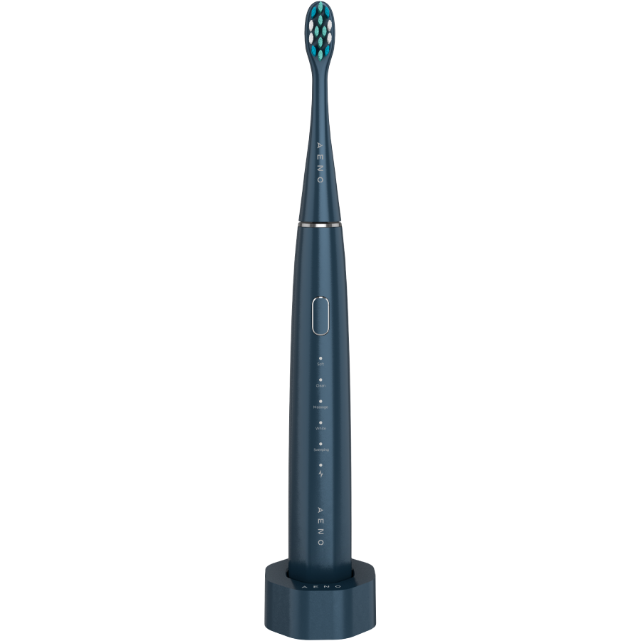 Wireless Tooth Brush, Navy Blue, 3 Brush Heads, 1400mAh, Function: Soft, Clean, Massage, White, Sweep — AENO