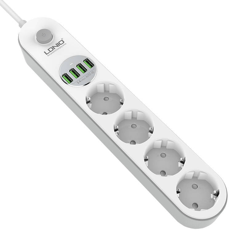 Power strip with 4 AC sockets, 4x USB, LDNIO SE4432, 2m (white) - Product Image 4