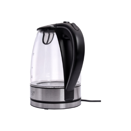 Adler | Kettle | AD 1225 | Standard | 2000 W | 1.7 L | Glass | 360° rotational base | Stainless steel/Transparent