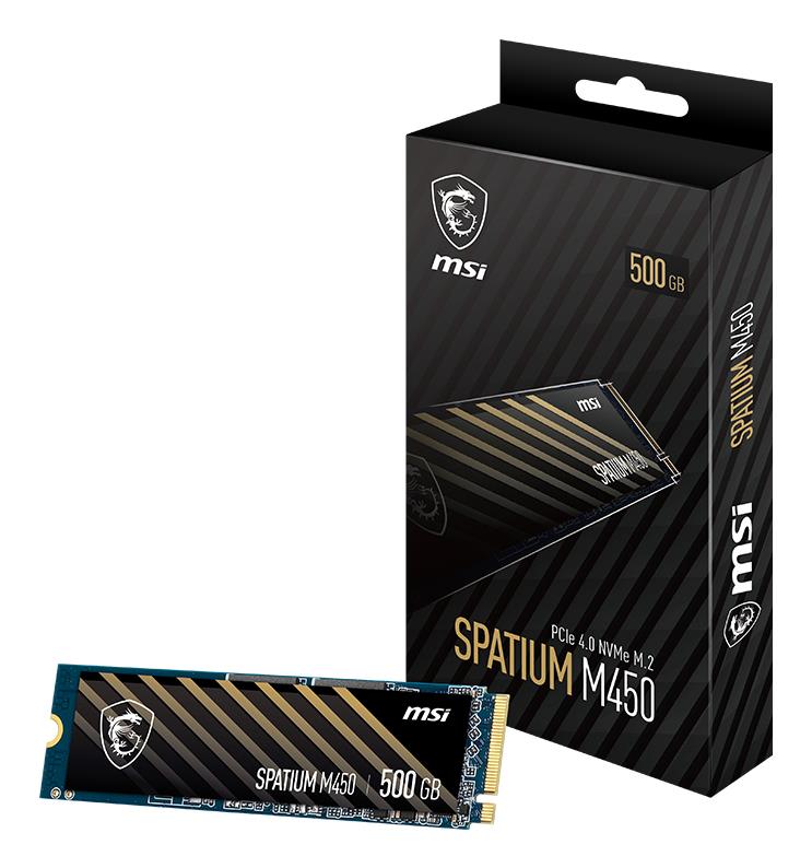 SSD MSI SPATIUM M450 500GB M.2 PCIe Gen4 NVMe 3D NAND Write speed 2300 MBytes/sec Read speed 3600 MBytes/sec 2.15mm TBW 300 TB MTBF 1500000 hours S78-440K380-P83