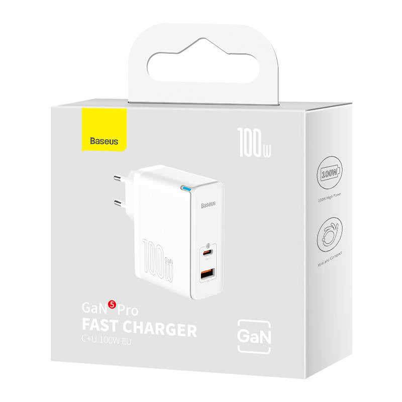 Wall charger Baseus GaN5 Pro USB-C + USB, 100W + 1m cable (white) - Product Image 6