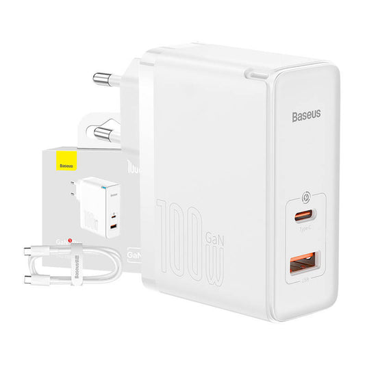 Wall charger Baseus GaN5 Pro USB-C + USB, 100W + 1m cable (white) - Product Image 1
