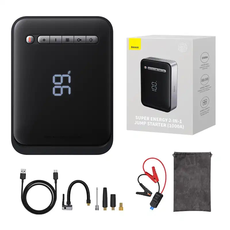 Powerbank / Starter + Compressor 2in1 Baseus Super Energy Car Jump Starter, 8000mAh, 1000A USB (black) - Product Image 1