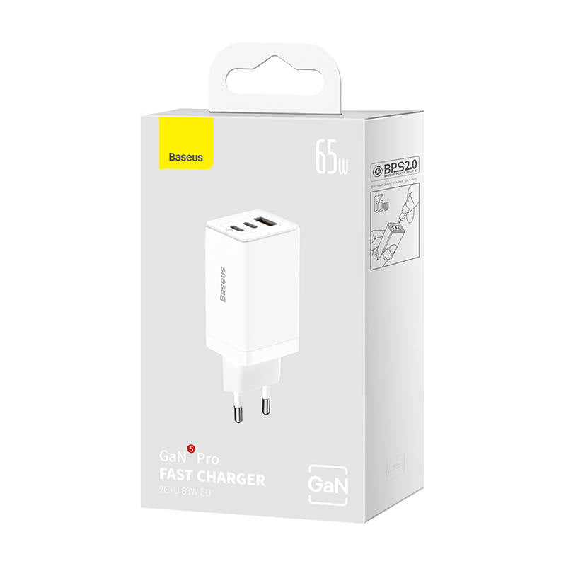 Wall charger Baseus GaN5 Pro 2xUSB-C + USB, 65W (white) - Product Image 7