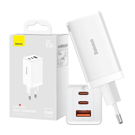 Wall charger Baseus GaN5 Pro 2xUSB-C + USB, 65W (white) - Product Image 1