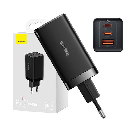 Wall charger Baseus GaN5 Pro 2xUSB-C + USB, 65W (black) - Product Image 1