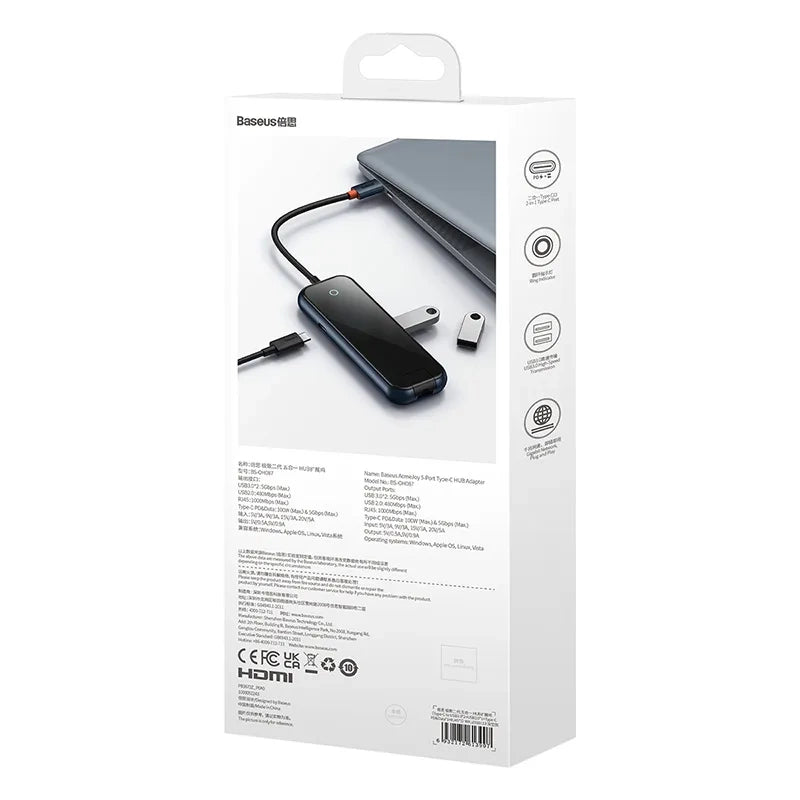 Hub 5in1 Baseus AcmeJoy series USB-C to 2xUSB 3.0 + USB 2.0 + USB-C PD + RJ45 (dark grey) - Product Image 11