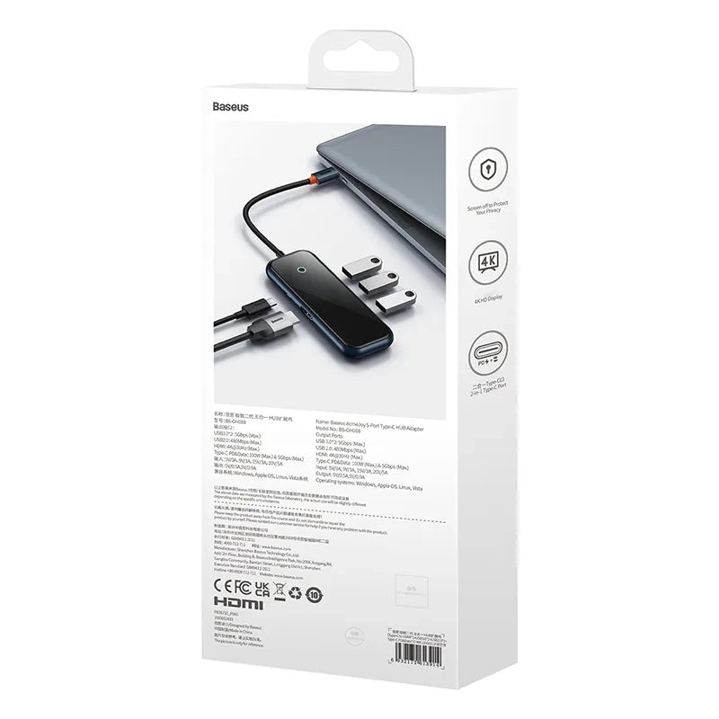 Hub 5in1 Baseus AcmeJoy series USB-C to 2xUSB 3.0 + USB 2.0 + USB-C PD + HDMI (dark grey) - Product Image 11