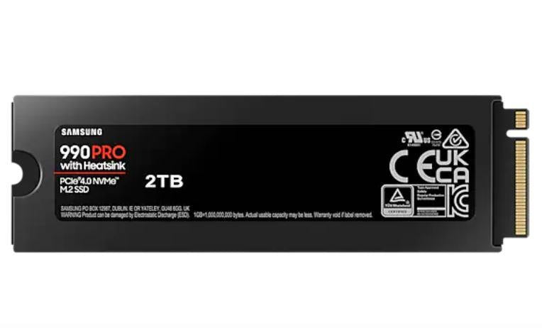 SSD SAMSUNG 990 PRO with Heatsink 2TB M.2 PCIE NVMe MLC Write speed 6900 MBytes/sec Read speed 7450 MBytes/sec 2.3mm TBW 1200 TB MTBF 1500000 hours MZ-V9P2T0CW
