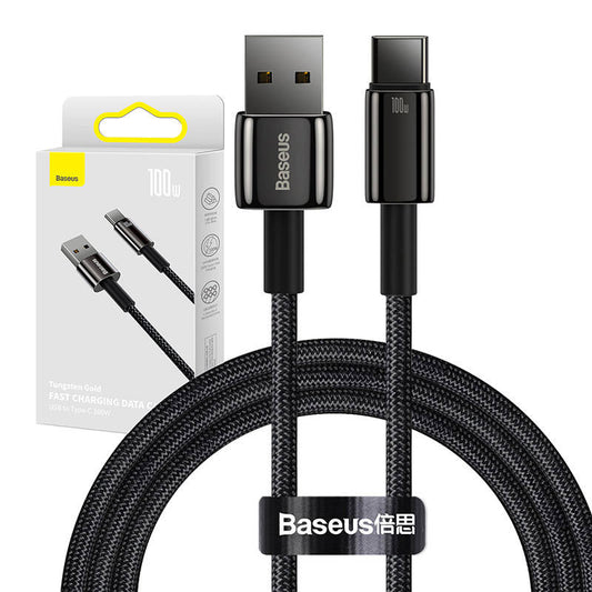 Baseus Tungsten Gold Cable USB to USB-C, 100W, 1m (black) - Product Image 1