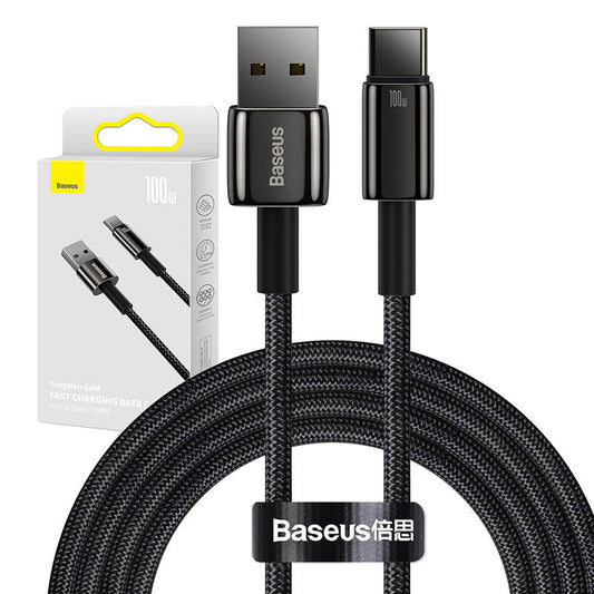 Baseus Tungsten Gold Cable USB to USB-C, 100W, 2m (black) - Product Image 1