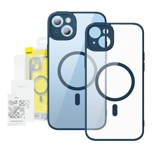 Baseus Frame Transparent Magnetic Case and Tempered Glass set for iPhone 14 Plus (blue) - Product Image 1