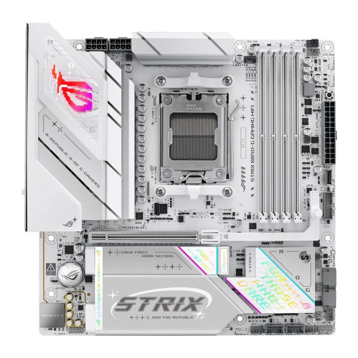 Mainboard ASUS AMD B850 SAM5 Micro-ATX Memory DDR5 Memory slots 4 1xPCI-Express 5.0 16x 4xM.2 1xHDMI 1xDisplayPort 2xUSB 2.0 4xUSB 3.2 4xUSB-C 1xOptical S/PDIF 1xRJ45 2xAudio port STRIXB850-GGAMINGWIFI