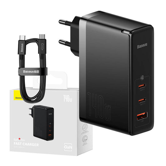 Wall charger Baseus GaN5 Pro 2xUSB-C + USB, 140W (black) - Product Image 1