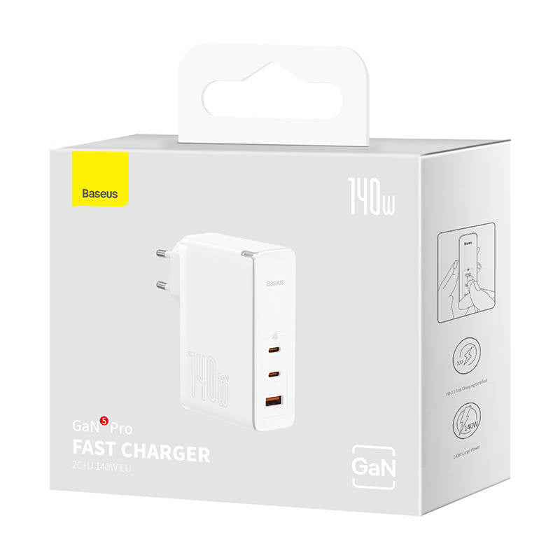 Wall charger Baseus GaN5 Pro 2xUSB-C + USB, 140W (white) - Product Image 5