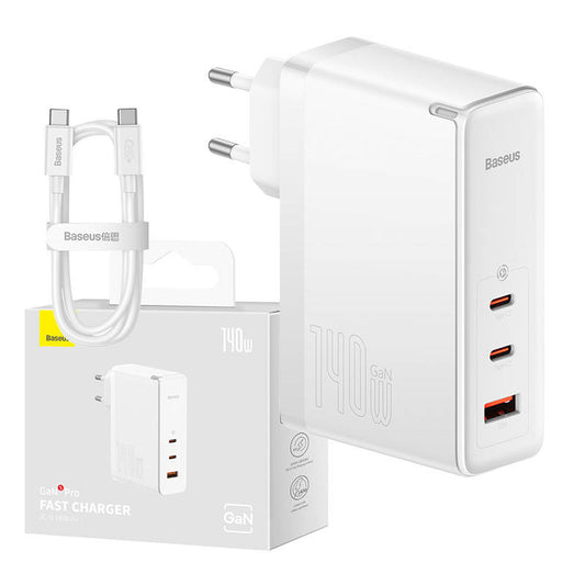 Wall charger Baseus GaN5 Pro 2xUSB-C + USB, 140W (white) - Product Image 1