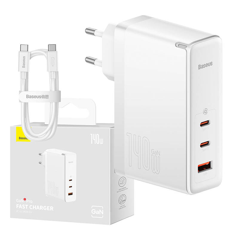Wall charger Baseus GaN5 Pro 2xUSB-C + USB, 140W (white) - Product Image 1