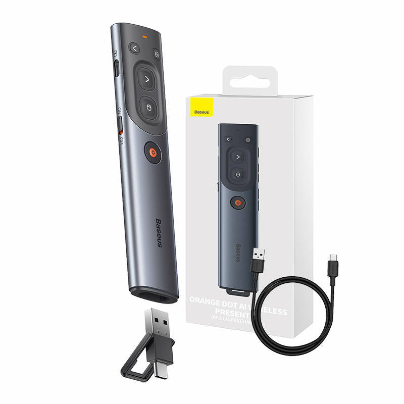 Baseus Orange Dot Multifunctional remote control for presentation, with a red laser pointer - gray - Product Image 1