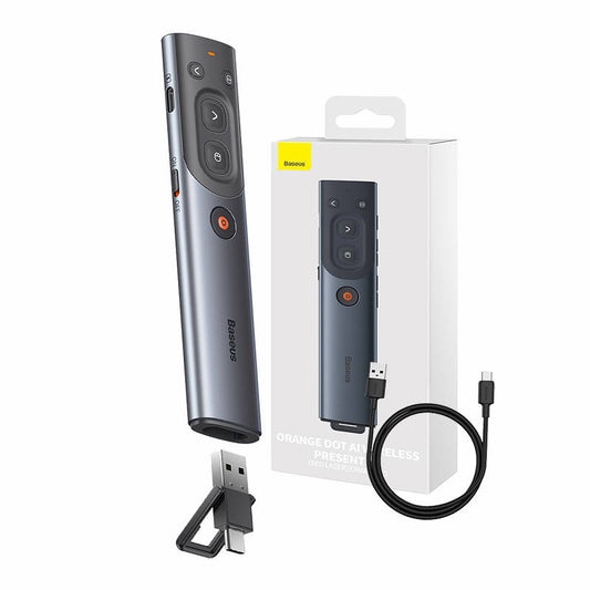 Baseus Orange Dot Multifunctional remote control for presentation, with a red laser pointer - gray - Product Image 1