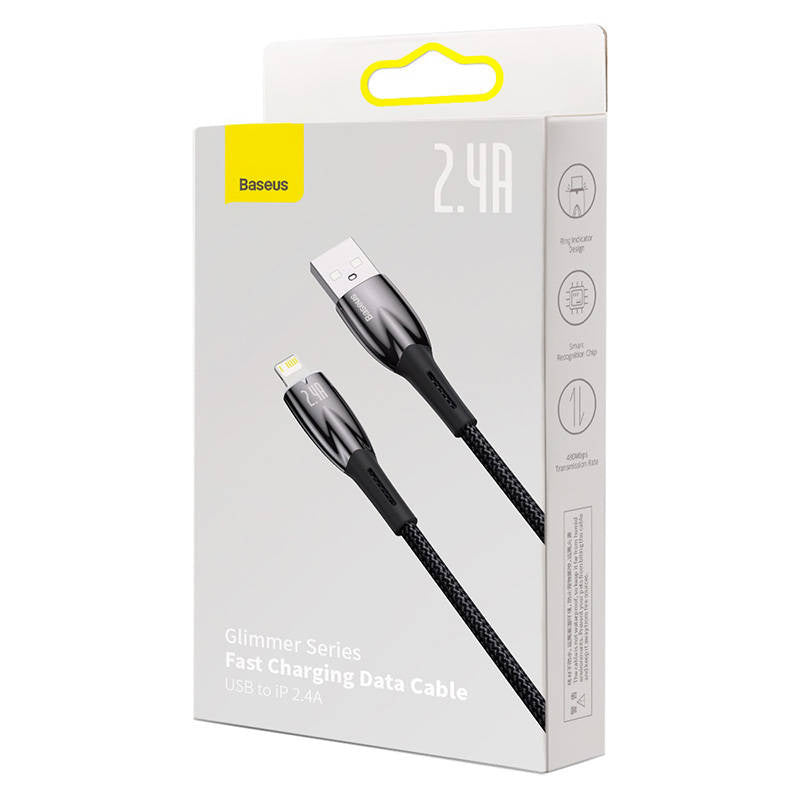 USB cable for Lightning Baseus Glimmer Series, 2.4A, 2m (Black) - Product Image 7