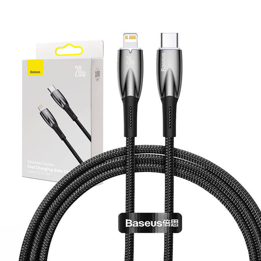 USB-C cable for Lightning Baseus Glimmer Series, 20W, 1m (Black) - Product Image 1