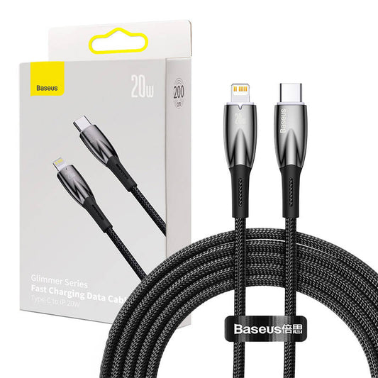 USB-C cable for Lightning Baseus Glimmer Series, 20W, 2m (Black) - Product Image 1