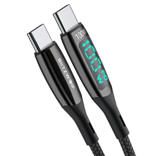 USB-C to USB-C cable BlitzWolf BW-TC23, with display, 100W, 0.9m (black) - Product Image 1