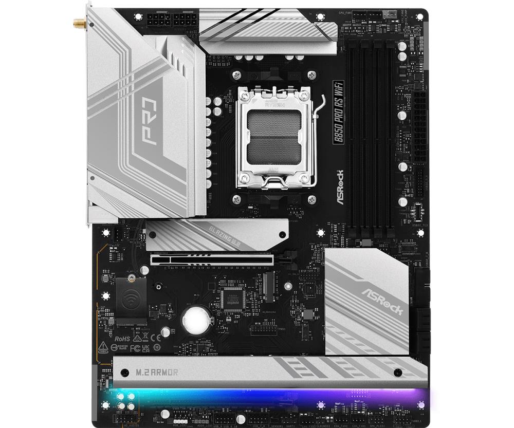 Mainboard ASROCK AMD B850 SAM5 ATX Memory DDR5 Memory slots 4 1xPCI-Express 4.0 16x 1xPCI-Express 5.0 16x 1xM.2 1xHDMI 1xAudio-In 1xAudio-Out 1xMicrophone 6xUSB 2.0 4xUSB 3.2 2xUSB-C 1xRJ45 B850PRORSWIFI