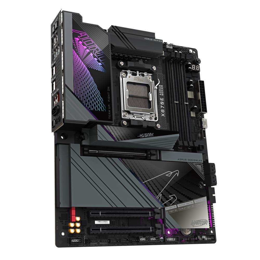 Mainboard GIGABYTE AMD X870E SAM5 ATX Memory DDR5 Memory slots 4 1xPCI-Express 3.0 4x 1xPCI-Express 4.0 4x 1xPCI-Express 5.0 16x 4xM.2 1xHDMI 2xUSB 2.0 8xUSB 3.2 2xUSB-C 1xOptical S/PDIF 1xRJ45 2xAudio port X870EAORUSMASTER