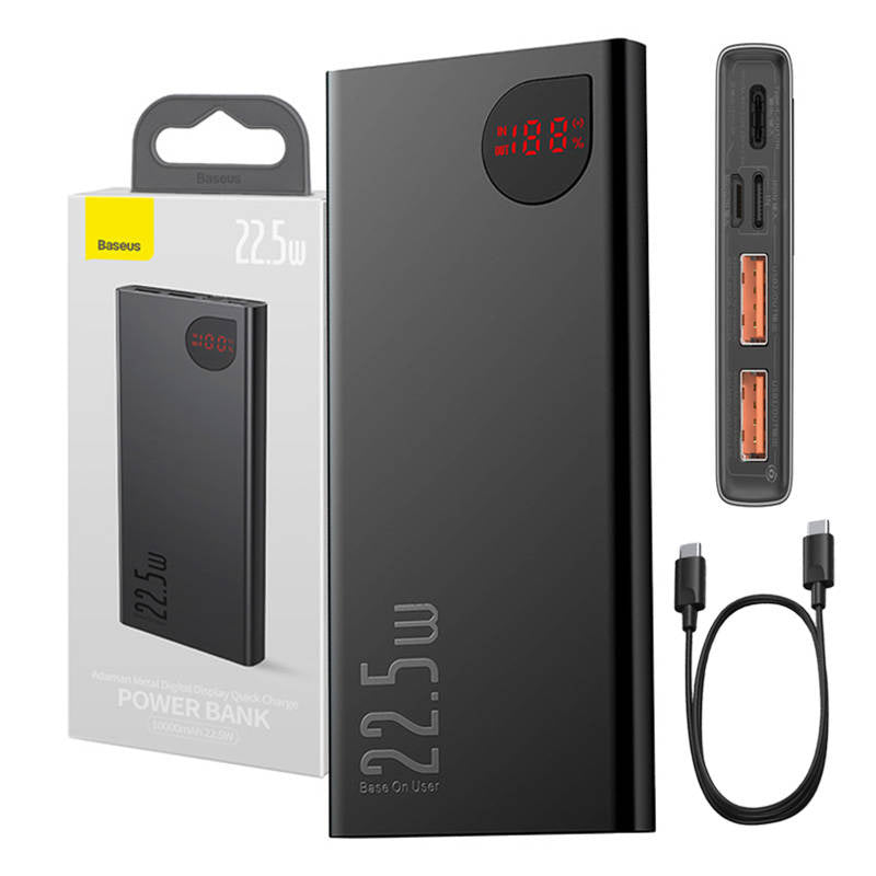 Powerbank Baseus Adaman Metal, 10000mAh, 2xUSB, USB-C, Lightning, MicroUSB  22.5W (black) - Product Image 1