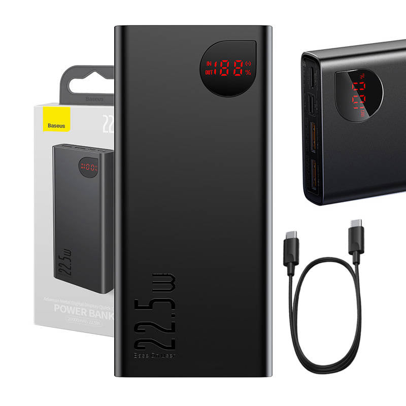 Powerbank Baseus Adaman Metal, 20000mAh, 2xUSB, USB-C, Lightning, microUSB  22.5W (black) - Product Image 1