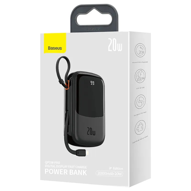 Powerbank Baseus Qpow PRO with Lightning cable, USB-C port and USB 20000mAh, 20W (Black) - Product Image 6
