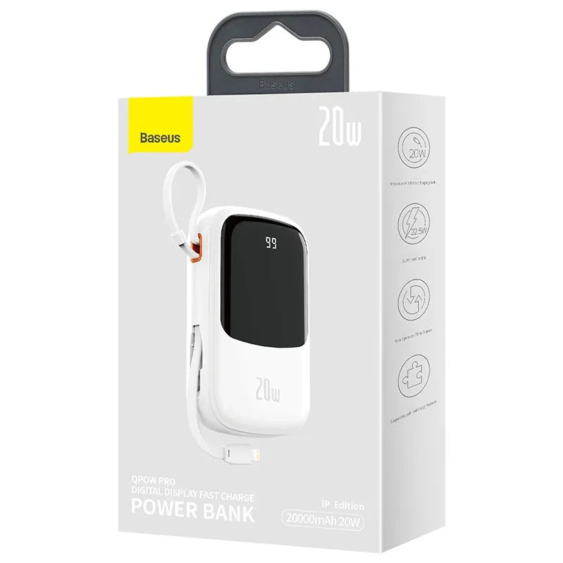 Powerbank Baseus Qpow PRO with Lightning cable, USB-C port and USB 20000mAh, 20W  (White) - Product Image 6