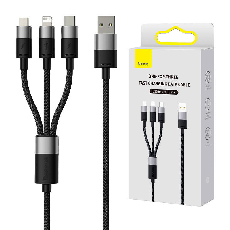 3in1 USB cable Baseus StarSpeed Series, USB-C + Micro + Lightning 3,5A, 1.2m (Black) - Product Image 1
