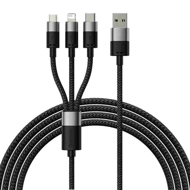 3in1 USB cable Baseus StarSpeed Series, USB-C + Micro + Lightning 3,5A, 1.2m (Black) - Product Image 9