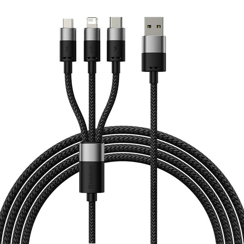3in1 USB cable Baseus StarSpeed Series, USB-C + Micro + Lightning 3,5A, 1.2m (Black) - Product Image 2