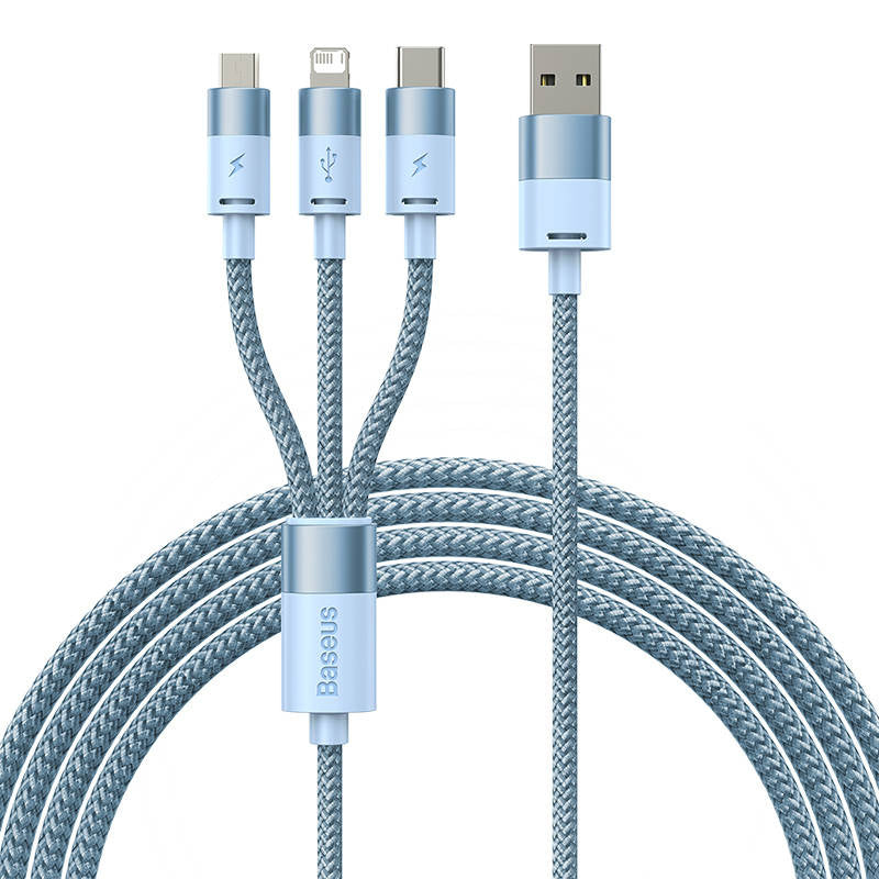3in1 USB cable Baseus StarSpeed Series, USB-C + Micro + Lightning 3,5A, 1.2m (Blue) - Product Image 2