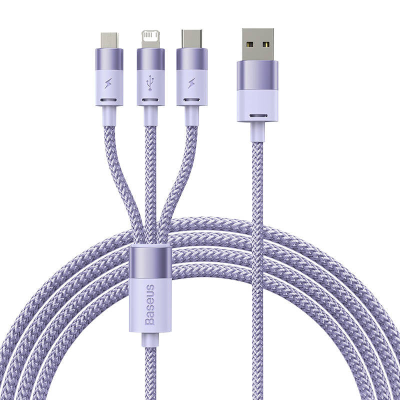 3in1 USB cable Baseus StarSpeed Series, USB-C + Micro + Lightning 3,5A, 1.2m (Purple) - Product Image 2